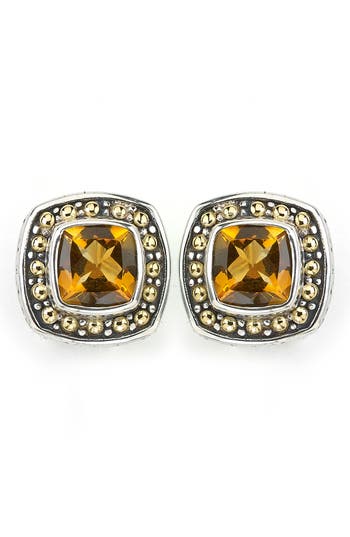 Samuel B. Sterling Silver & 18k Gold Semiprecious Stone Cushion Stud Earrings In Yellow