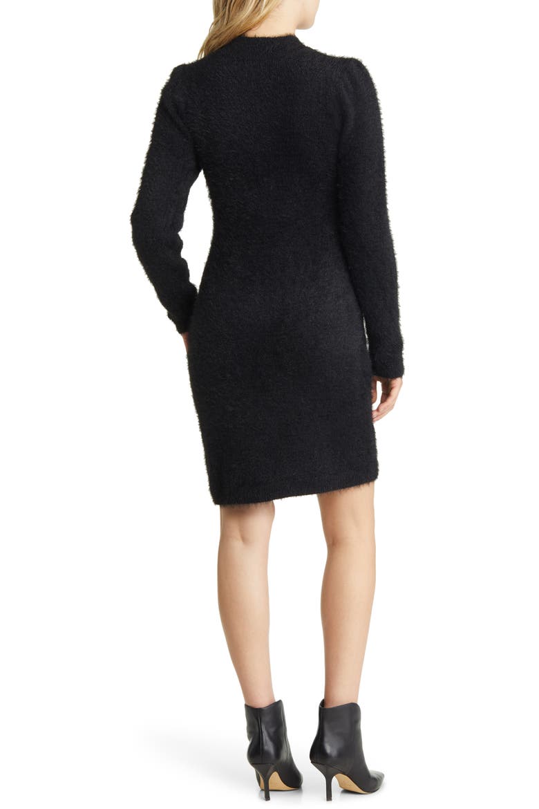 Mock Neck Eyelash Long Sleeve Sweater Dress, Alternate, color, BLACK