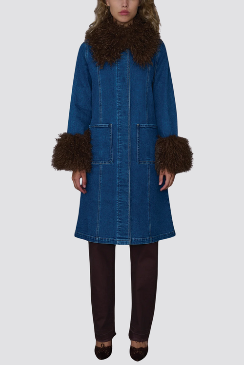 Tt Studios Penny Denim Faux Fur Jacket In Multi