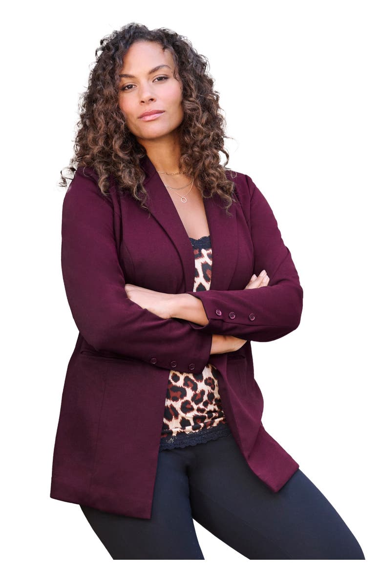 Plus Size Comfort Stretch Ponte Blazer, Main, color, DARK BERRY
