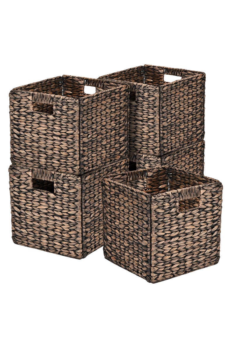 HAPPIMESS Bryce Classic Farmhouse Handwoven Hyacinth Collapsible Storage Cube Baskets with Handles,, Alternate, color, Woody