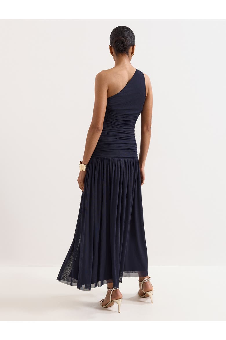 Melina Ruched Midi Dress, Alternate, color, Navy