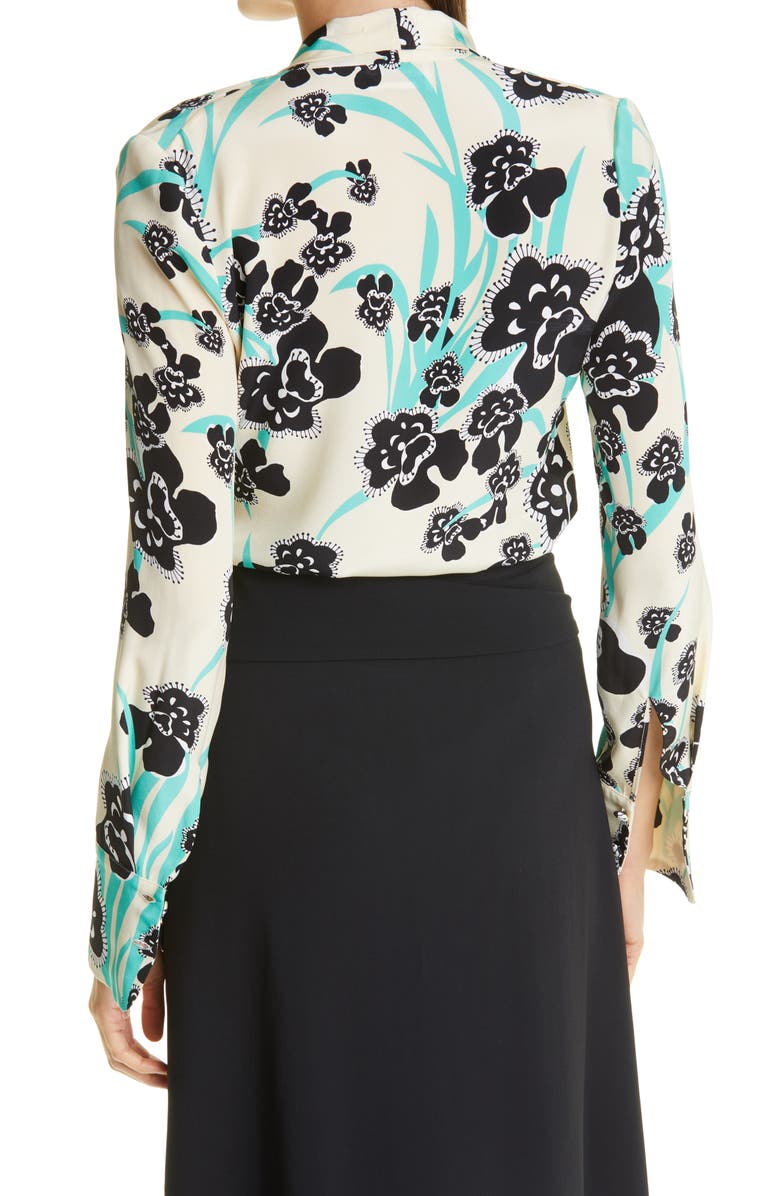 St. John Collection Floral Print Tie Neck Silk Blouse, Alternate, color, 