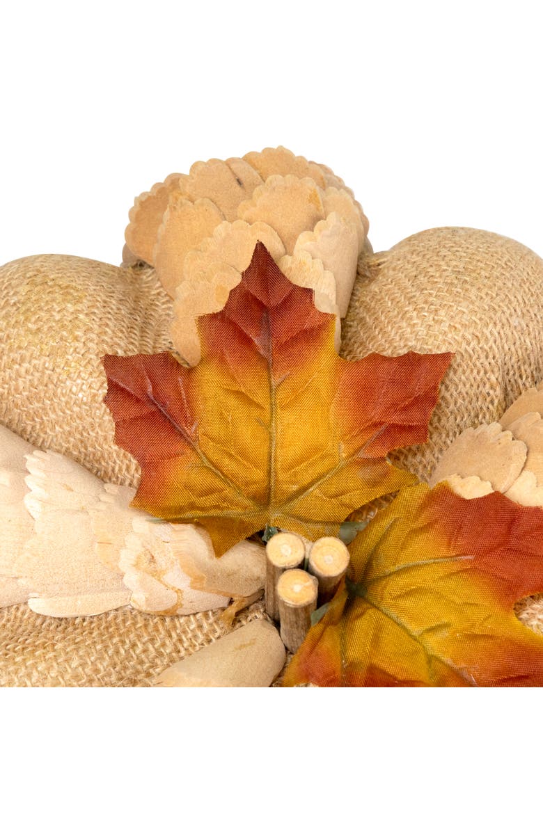 Northlight Burlap and Wooden Petals Pumpkin Fall Harvest Decoration - 10" - Beige, Alternate, color, 