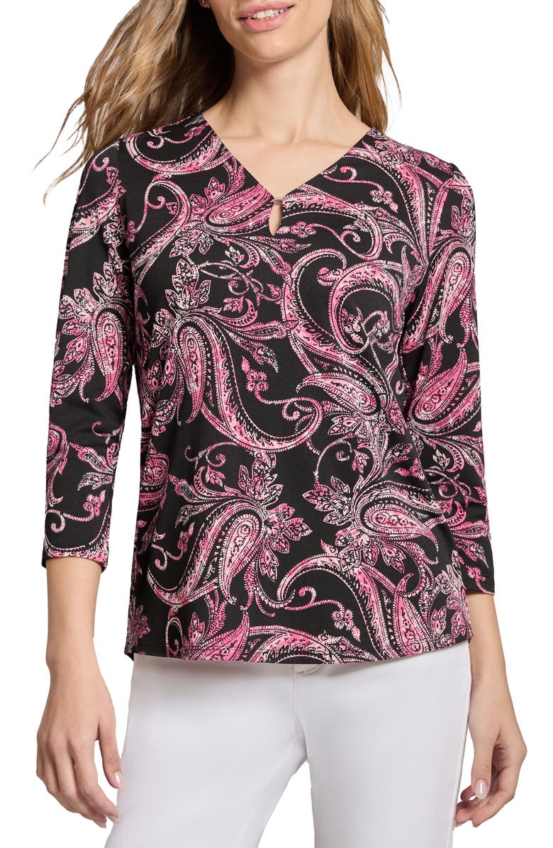 Jones New York Paisley Three-Quarter Sleeve Crepe Top, Main, color, 
