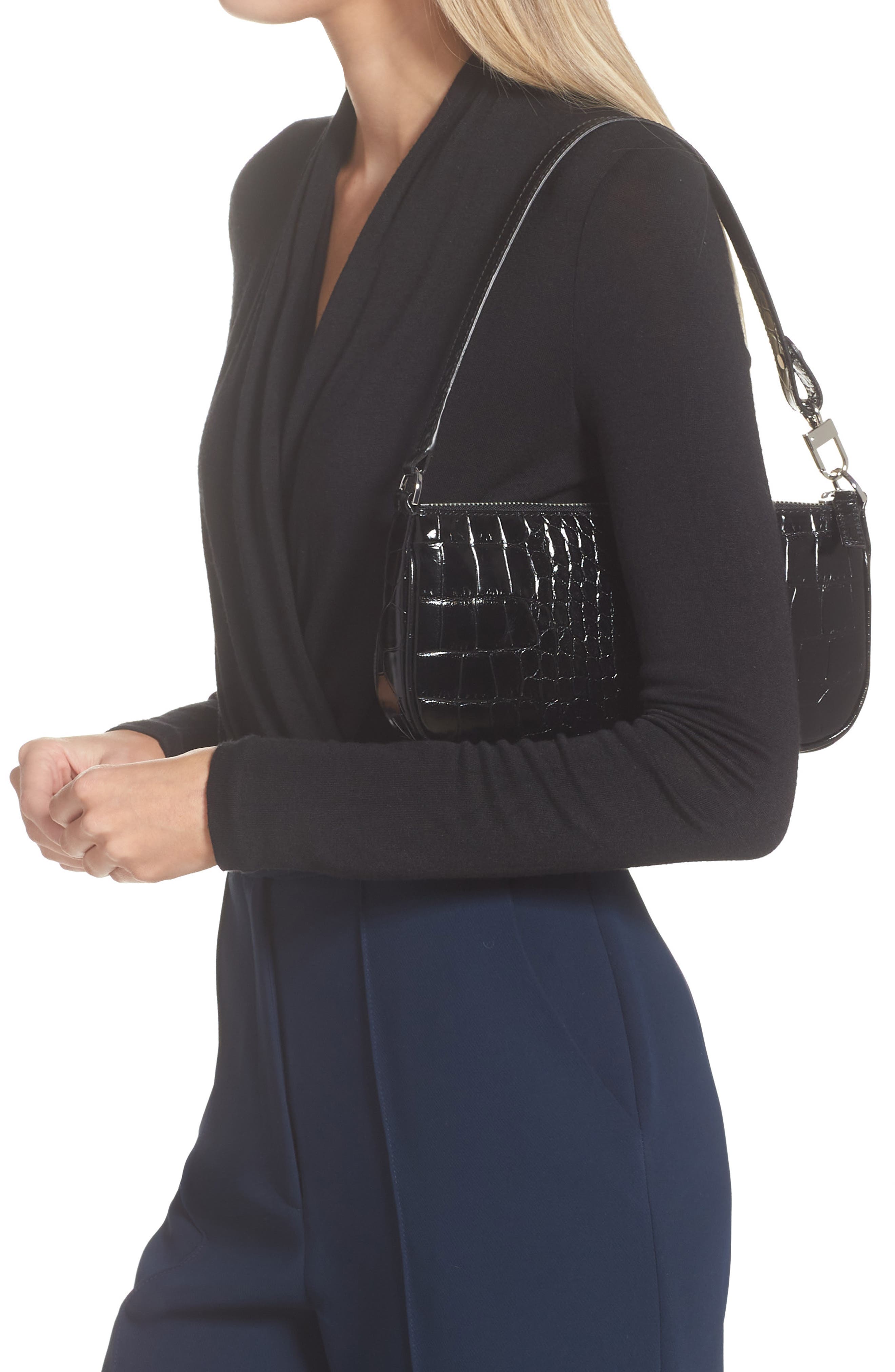 By Far Rachel Croc Embossed Leather Handbag, Alternate, color, 