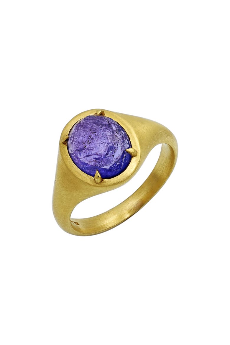 18K Gold Oval-Cut Tanzanite Brushed Ring (Nordstrom Exclusive), Main, color, 18K YELLOW GOLD