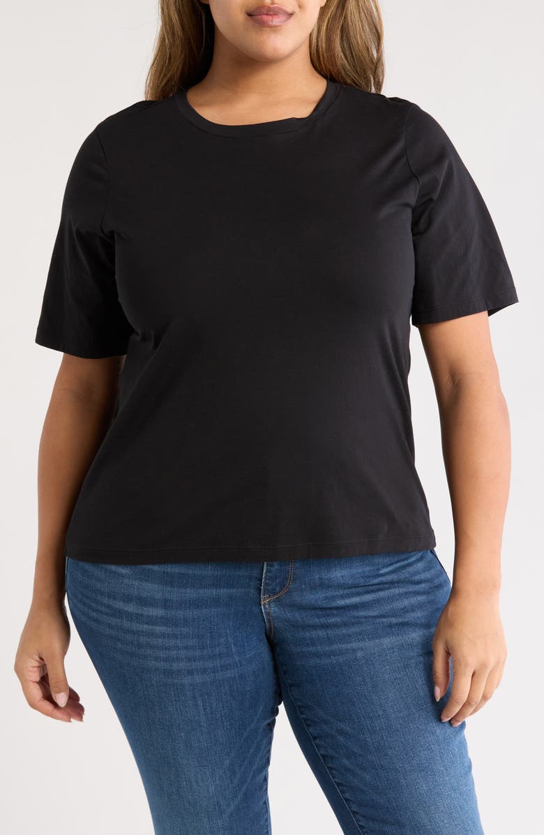 Nordstrom Elbow Sleeve Pima Cotton T-Shirt, Main, color, Black