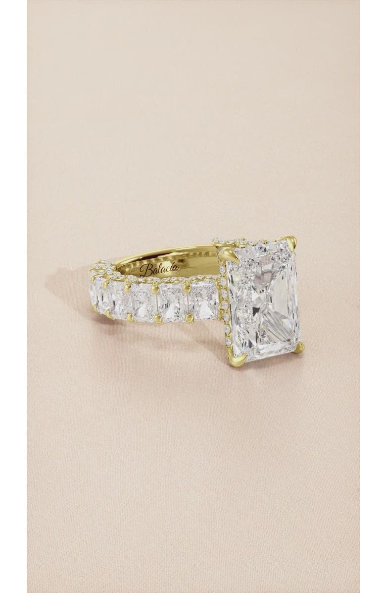 Balacia Radiant Cut Iced Out Engagement Ring with Radiant Cut Side Diamonds, Alternate, color, Yellow Gold