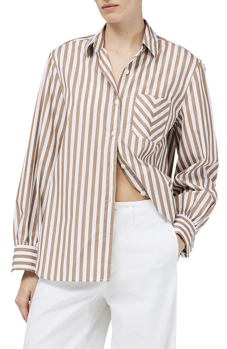 rag & bone Maxine Stripe Cotton Button-Up Shirt, Main, color, Brown Stripe