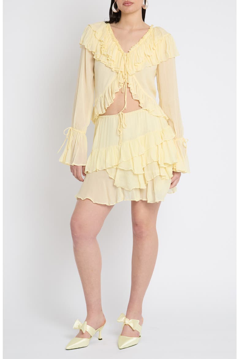 Ruffle Tie Front Top, Alternate, color, LEMON