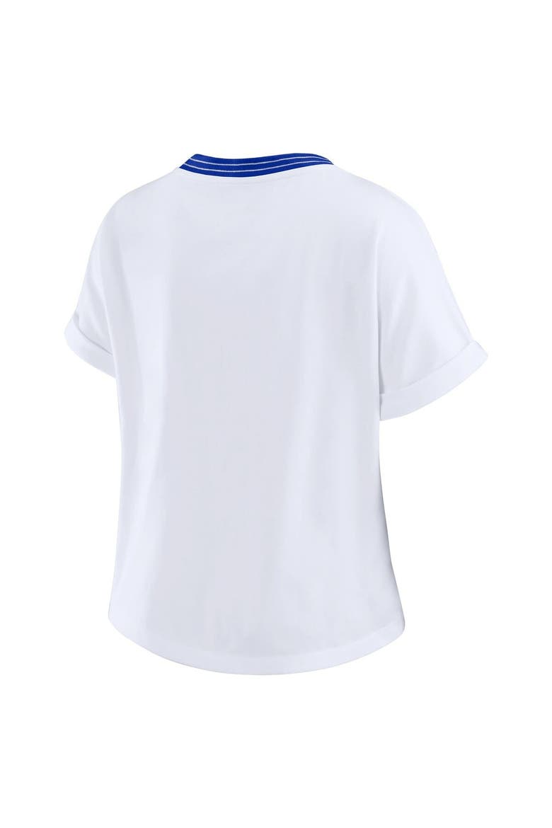 Women's WEAR by Erin Andrews White Los Angeles Rams Cropped Center Stripe Dolman T-Shirt, Alternate, color, White