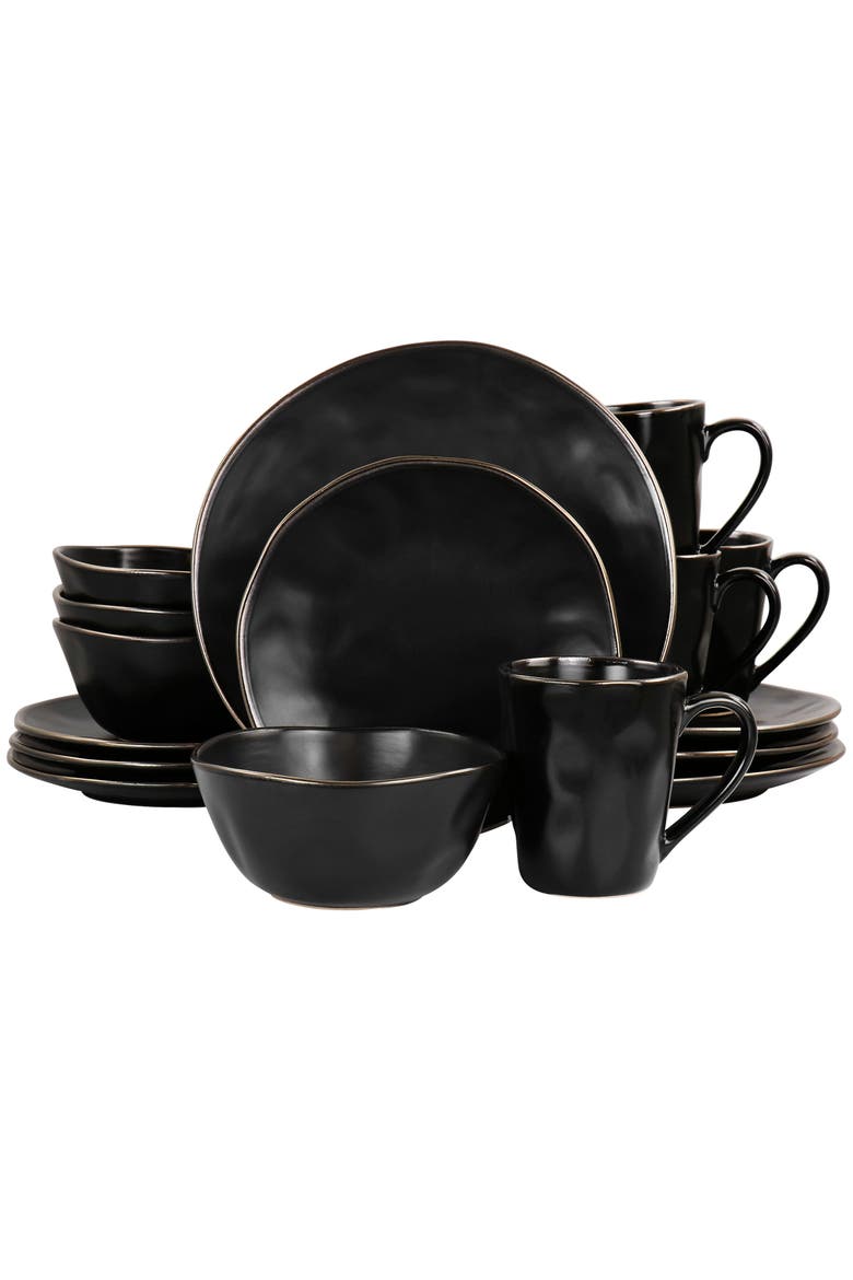 Modern 16 Piece Stoneware Dinnerware Set, Main, color, Black