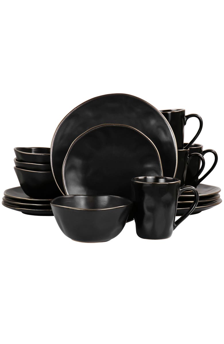Elama Modern 16 Piece Stoneware Dinnerware Set, Main, color, Black