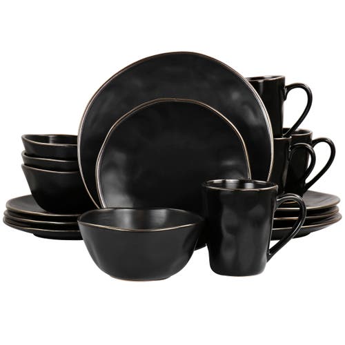 Elama Modern 16 Piece Stoneware Dinnerware Set In Black