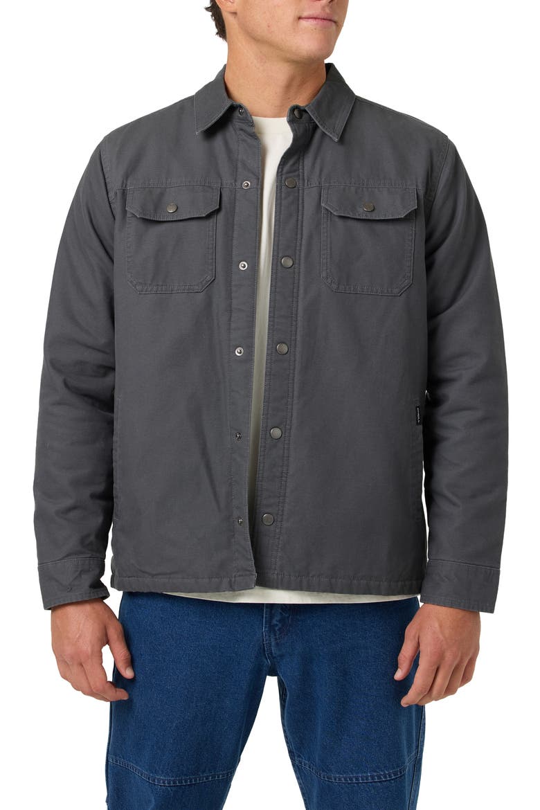 Bronsen High Pile Fleece Lined Snap-Up Canvas Jacket, Main, color, DARK SHADOW