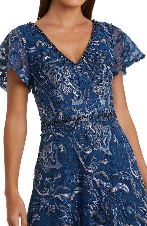 Mac Duggal Womens Metallic Embellished Evening Dress In Navy