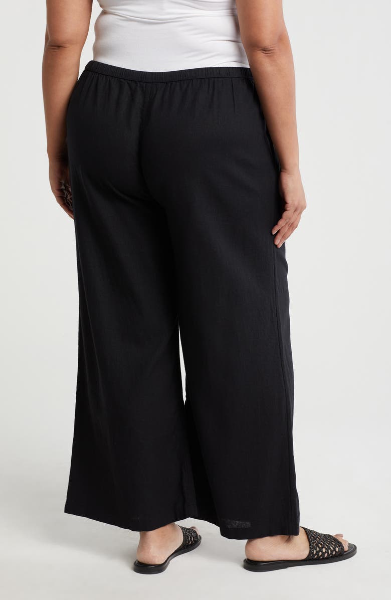 Caslon<sup>®</sup> Pull-On Crop Wide Leg Linen Blend Pants, Alternate, color, Black