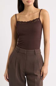 MANGO Blondi Lace Trim Ribbed Camisole