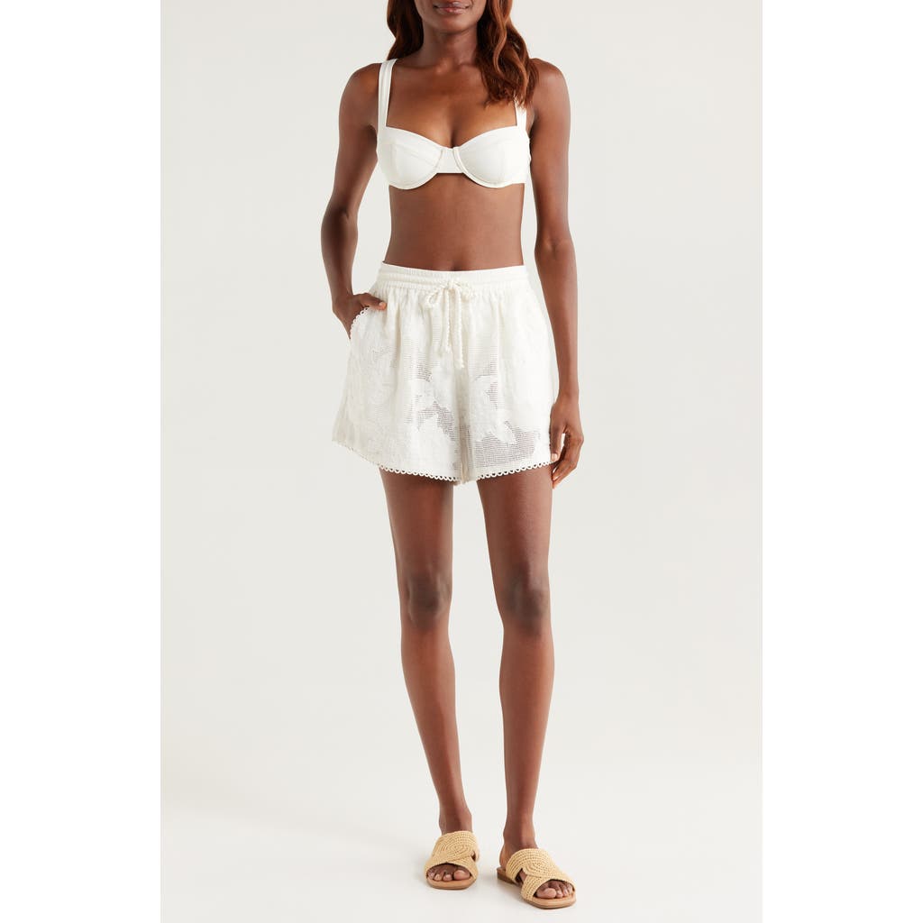 Farm Rio Floral Embroidery Cotton Blend Cover-up Shorts