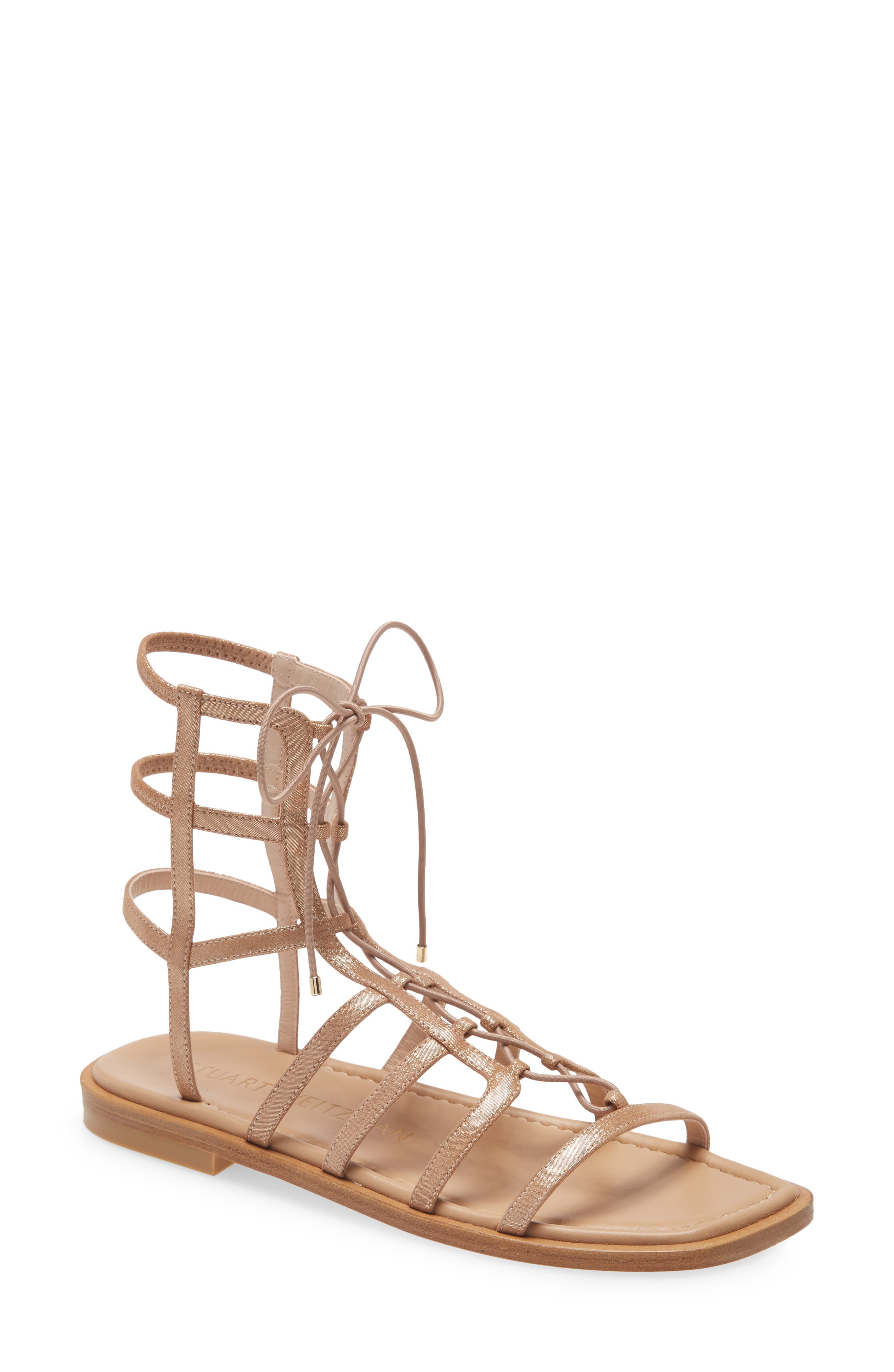 Stuart Weirzman Kora Lace-Up Gladiator Sandal, Main, color, TAN