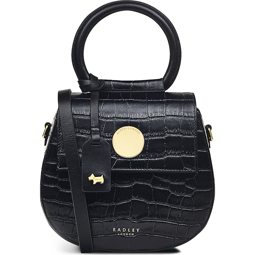 Radley Mini Rope Walk Croc Embossed Flap Crossbody Bag In Black