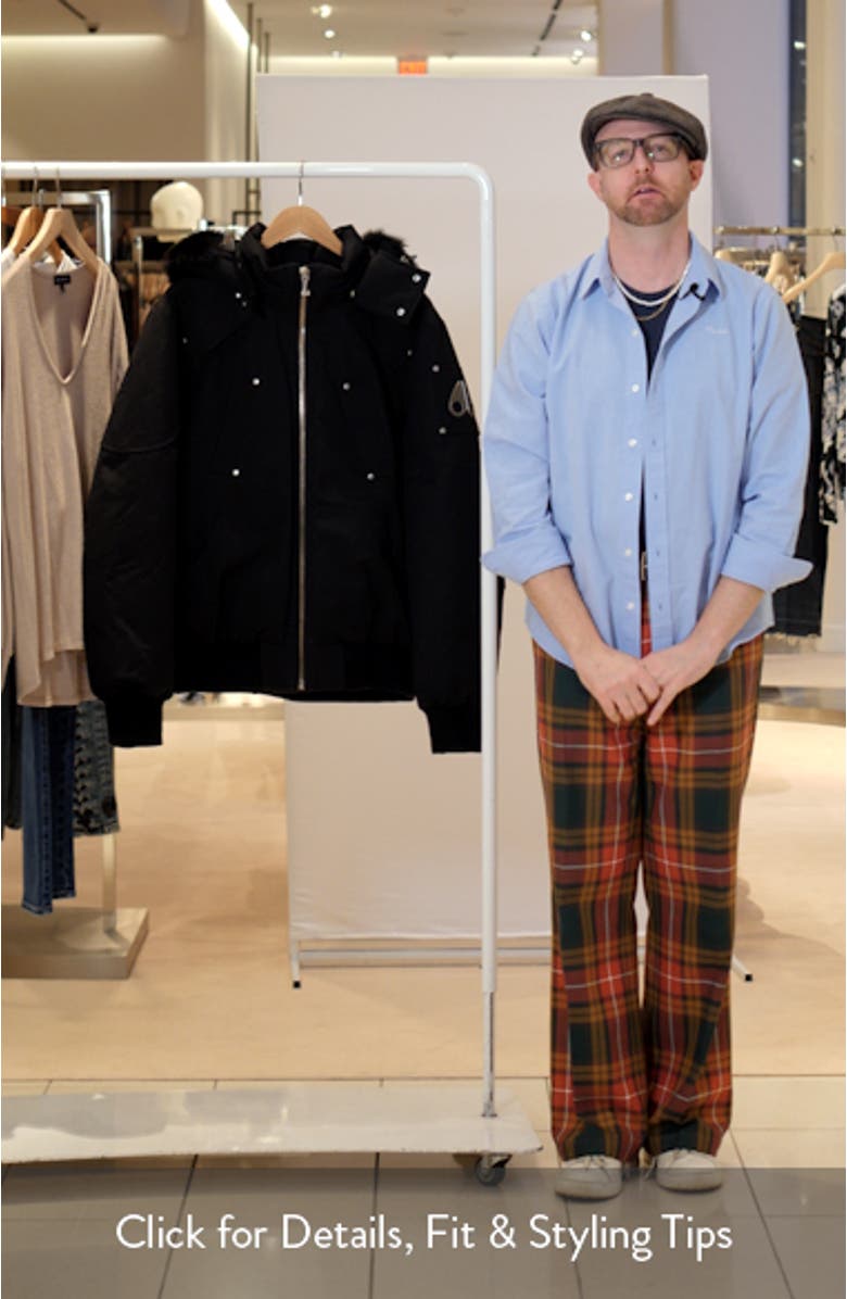 Original Genuine Shearling Trim Water & Wind Resistant 650 Fill Power Down Ballistic Bomber Jacket, sales video thumbnail