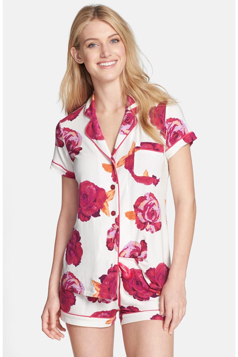 'Bali Sunset' Short Pajamas, Main, color, IVORY/ FUCHSIA ROSES