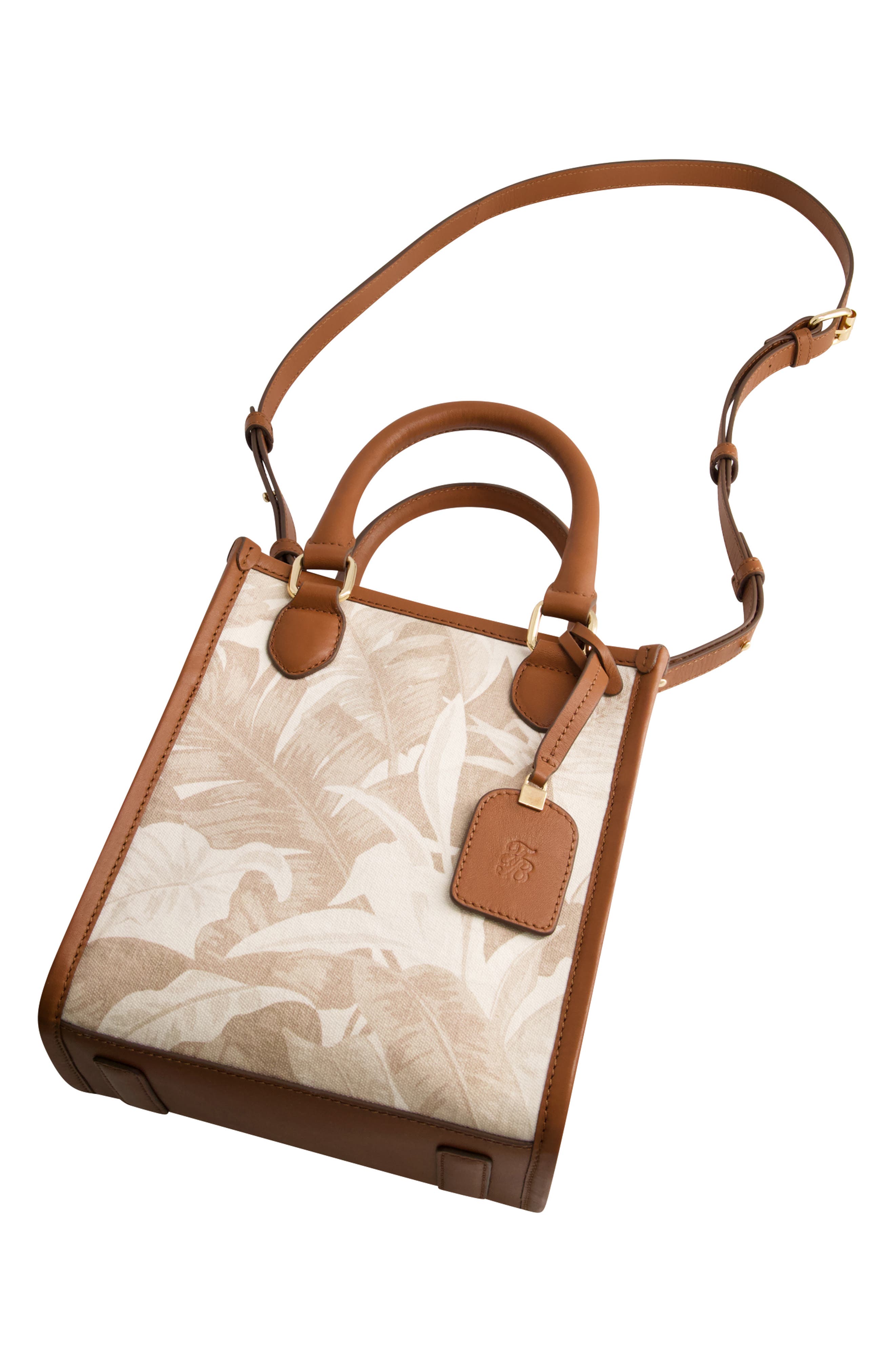 Tommy Bahama Floral Canvas & Leather Trim North/South Tote Bag, Alternate, color, Beige Multi
