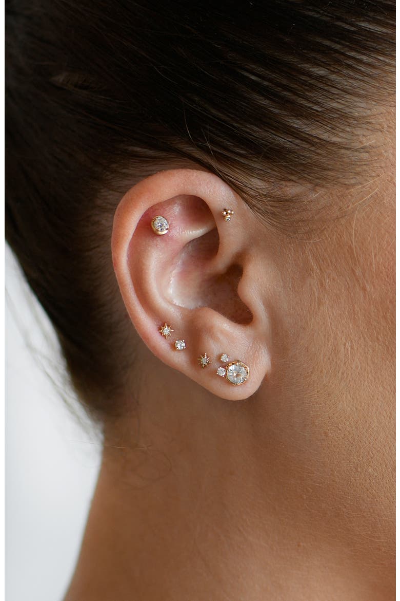 Mélia Round White Topaz Stud Earrings, Alternate, color, YELLOW GOLD
