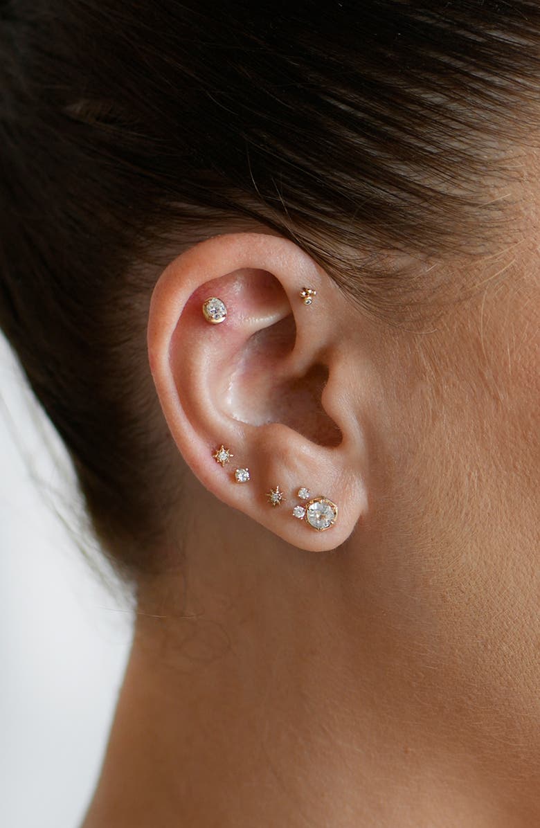 Anzie Mélia Round White Topaz Stud Earrings, Alternate, color, Yellow Gold