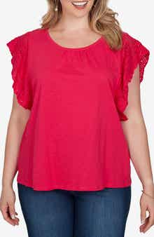 Cotton Slub T-Shirt with Crochet Sleeves