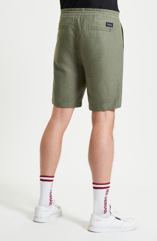 Ben Sherman Linen & Cotton Drawcord Shorts In Olive