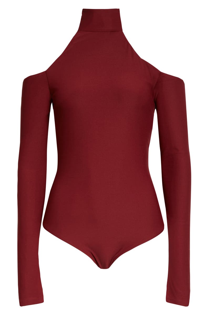 ALIX NYC Leona Turtleneck Cold Shoulder Bodysuit, Alternate, color, Rouge