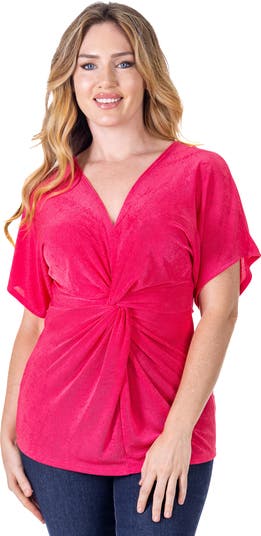 売れ筋商品|||２４セブンコンフォート カットソー トップス レディース Petite V-Neck Knot Front Kimono Sleeve Top Black 24seven Comfort Apparel Petites V-Neck Knot Front Kimono