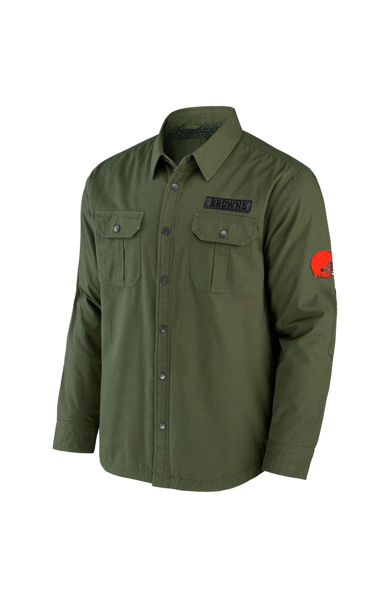 NFL X DARIUS RUCKER Men's NFL x Darius Rucker Collection by Fanatics Olive Cleveland Browns Long Sleeve Button-Up Shirt Jacket, Alternate, color, 