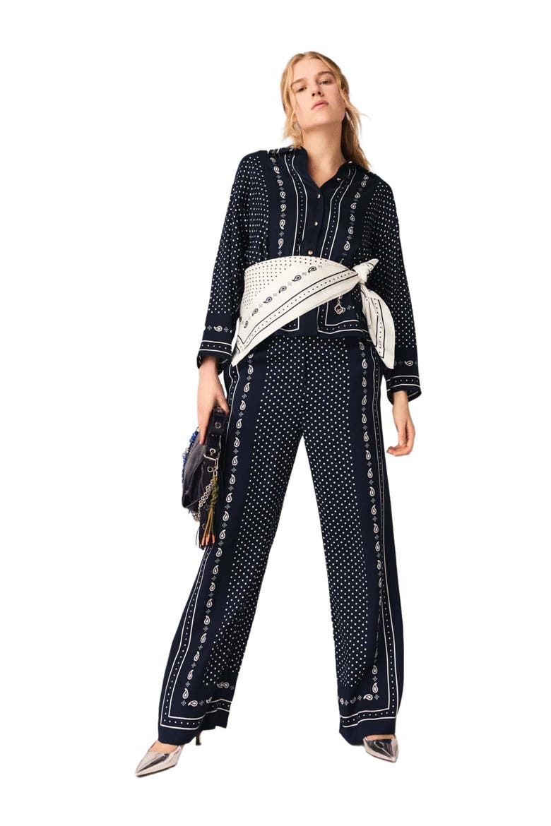 Printed fluid trousers, Alternate, color, Navy dot bandana print