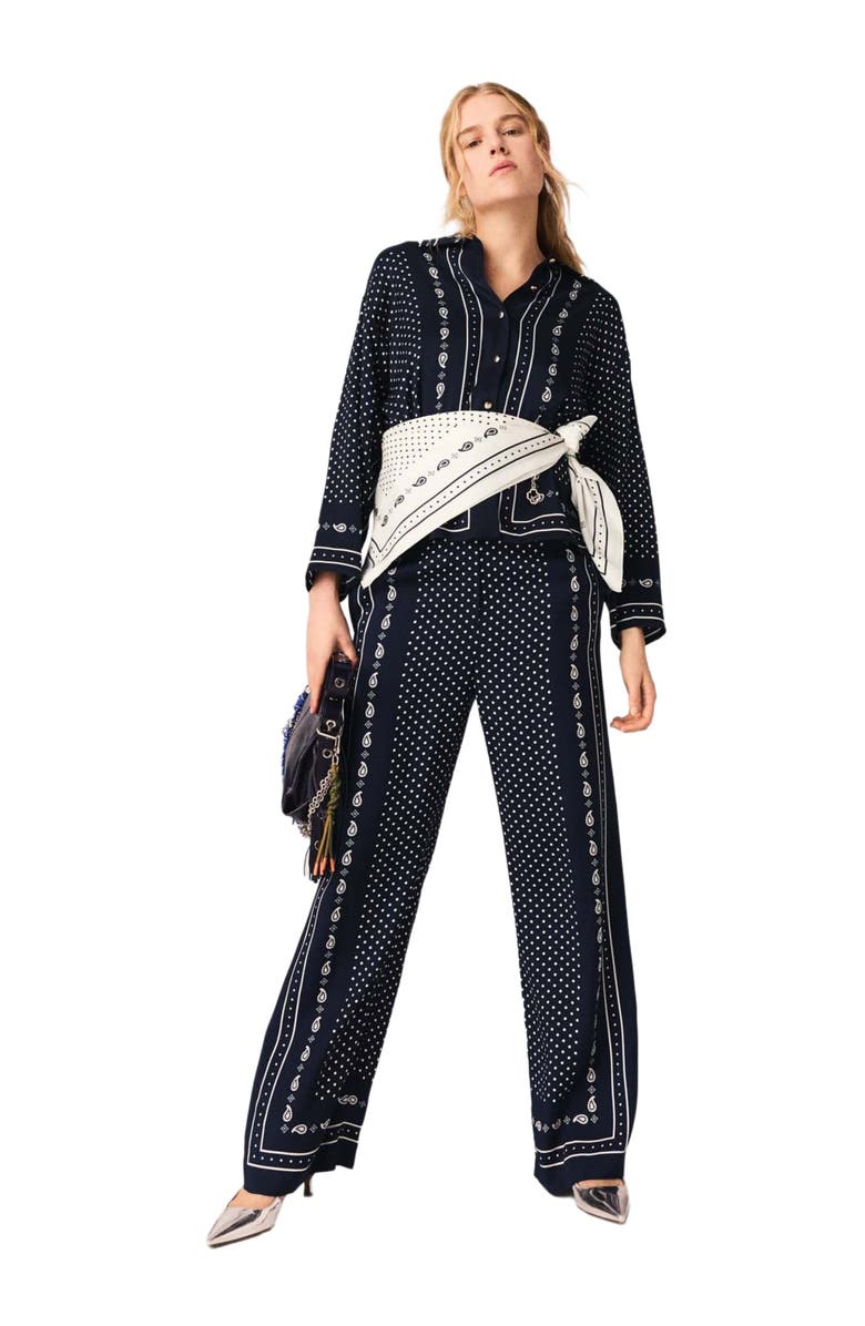 maje Printed fluid trousers, Alternate, color, Navy Dot Bandana Print