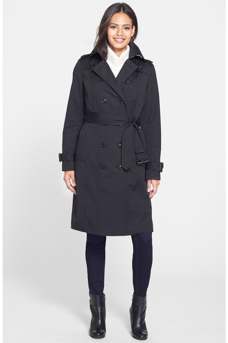 Double Breasted Trench Coat with Detachable Liner, Main, color, BLACK