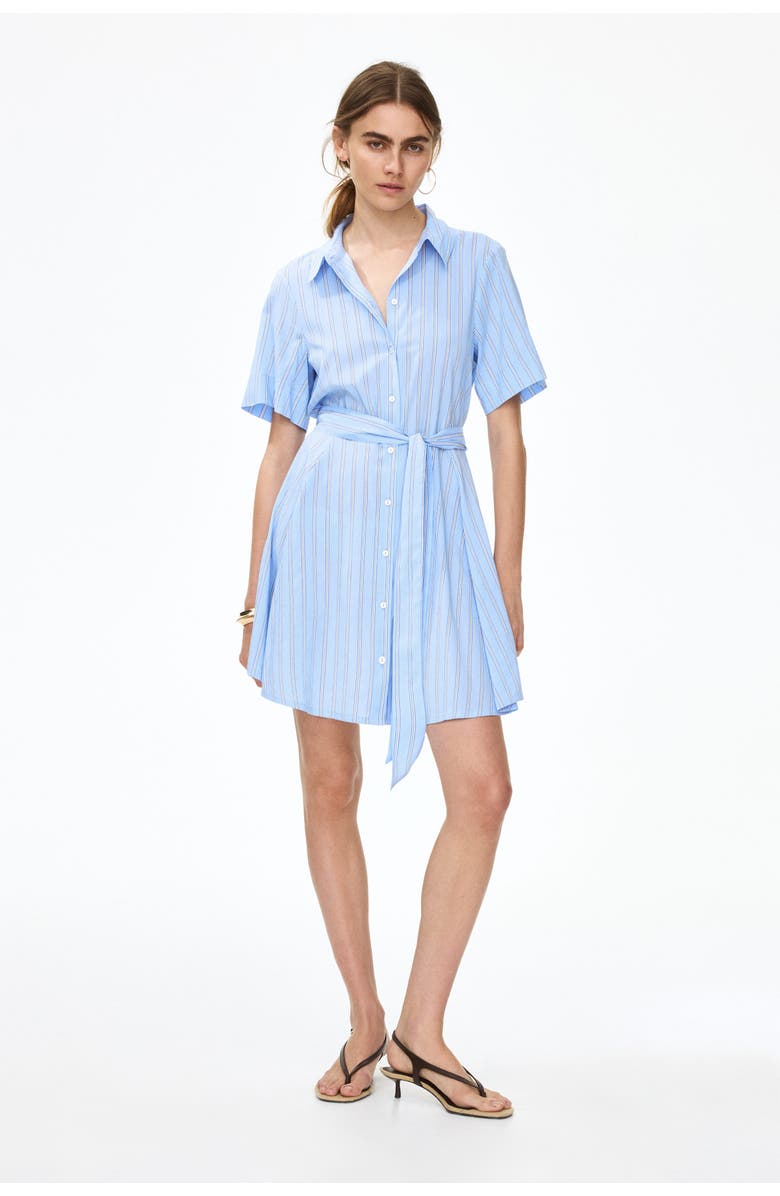 H&M Tie-belt Shirt Dress, Alternate, color, Light Blue/Striped