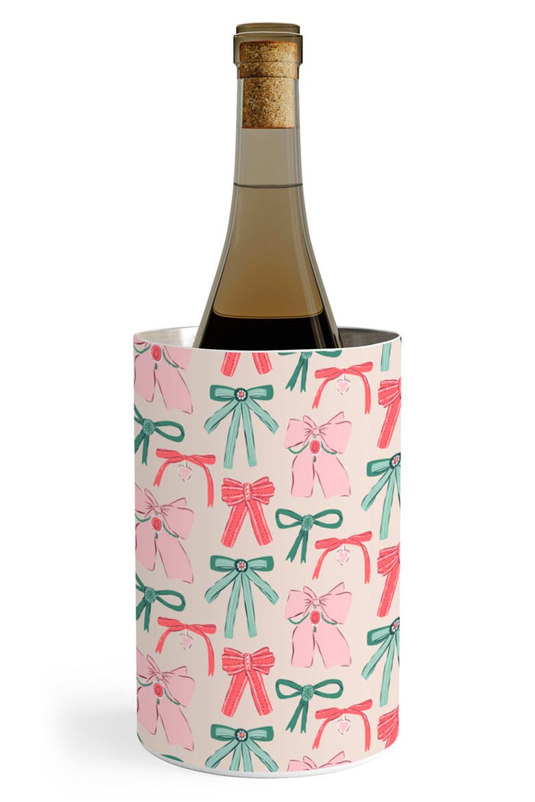 Fancy Ribbons & Bows Stainless Steel Wine Cooler, Main, color, GREEN/PINK