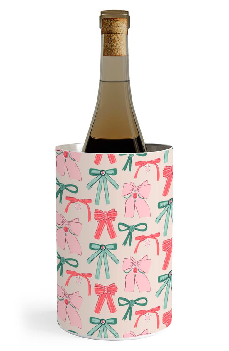 Deny Designs Fancy Ribbons & Bows Stainless Steel Wine Cooler, Main, color, Green/Pink