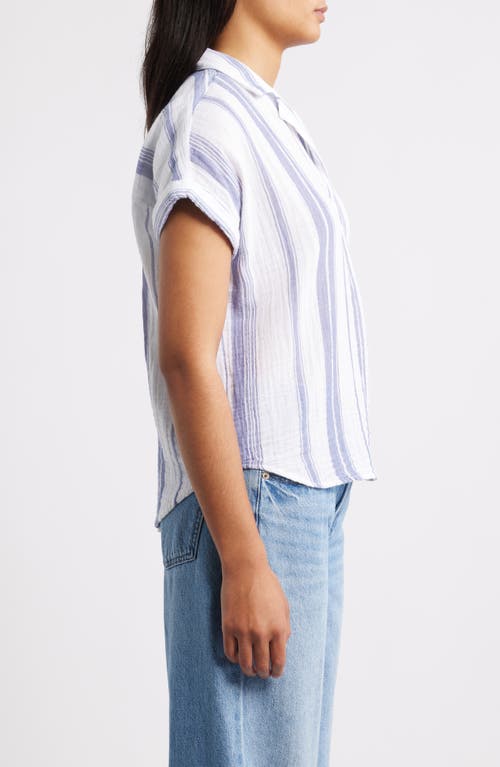 Beachlunchlounge Arin Stripe Short Sleeve Cotton Shirt In White