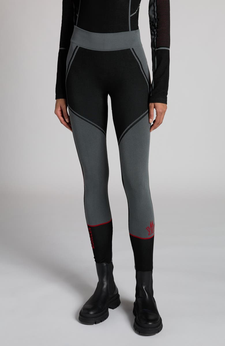 Moncler Grenoble Logo High Waist Rib Sweater Leggings, Main, color, 