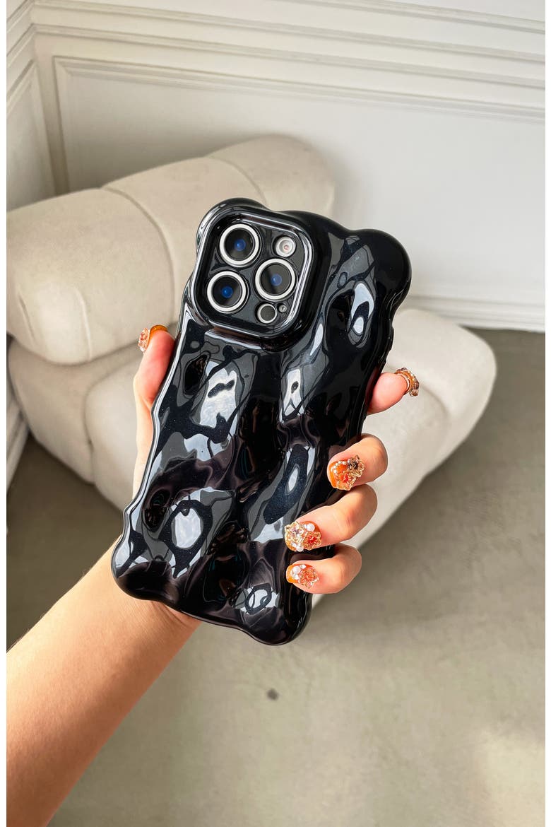 Glossy Black Bubbles iPhone 16 Pro Case, Alternate, color, BLACK
