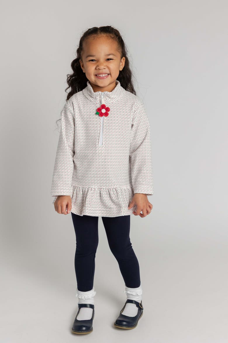 Printed Velour Half Zip Top with Flower Pull, Alternate, color, White with Red & Green Print