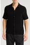 Short Sleeve Plissé Ribbed Button-Up Shirt