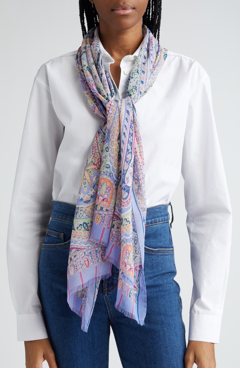 Etro Paisley Print Silk Scarf, Main, color, 