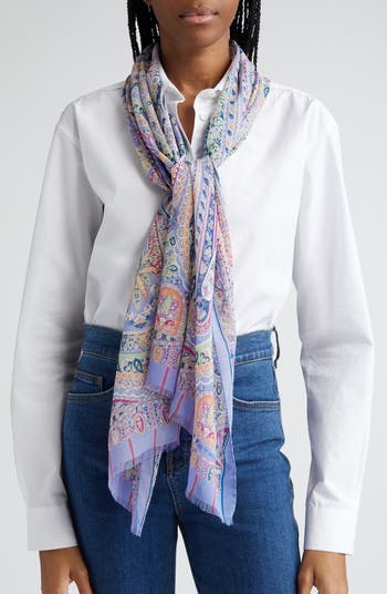 スカーフ Etro Printed silk scarf Light blue Etro Paisley Print Silk Scarf | Nordstrom