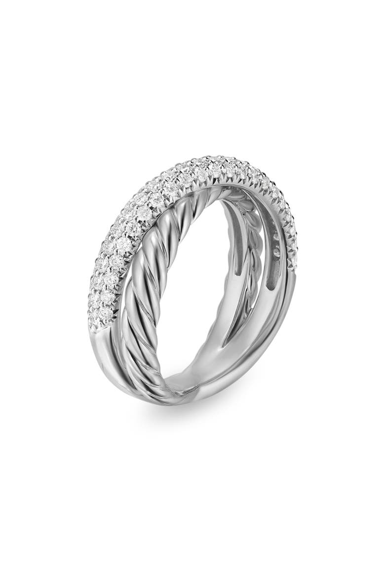 Crossover Two-Row Ring in Sterling Silver with Diamonds, 7.5mm, Alternate, color, STERLING SILVER
